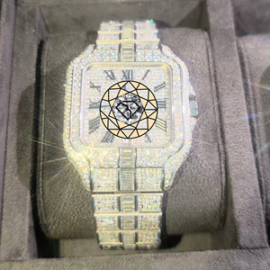Moissanite Diamond Square <b>Case</b> Luxury Simple Quartz Wrist <b>Watch</b> Full Pave Round Brilliant Cut VVS D Color Stainless Steel Custom - Product Image 1