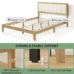 Cadre de lit plateforme rembourré naturel avec tête de lit - Product Image 4