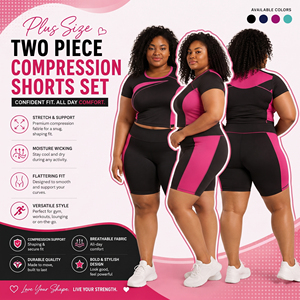 Ensemble 2 pièces pour femmes grande taille : Crop top à manches courtes et short de yoga en Spandex et Polyester pour le sport et le fitness - Product Image 5