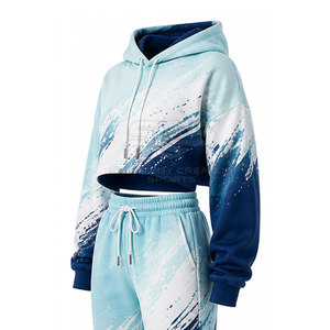 Conjunto de sudaderas cortas con estilo moderno a juego, tela suave y ajuste flexible para mujer, uso casual y diario. - Product Image 3