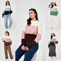 Suéter de Punto Casual para Mujer, 100% Acrílico, Diseño Colorblock Chevron, Transpirable, Envío Inmediato, Venta al Por Mayor, Excedente de Inventario