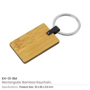 Llavero Minimalista de Bambú y Metal, Ligero, Rectangular, 32 mm - Product Image 3