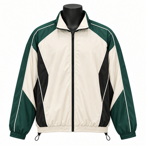 Men's Black White Color Blocking <b>Racer</b> <b>Jacket</b> Windproof Zipper Closure Stand Collar Sporty Autumn Wear - Product Image 4