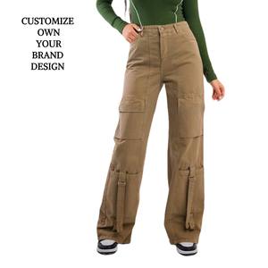 Bangladesh Clothing Brand Custom Women's Khaki Canvas Cargo Trouser Casual Utility Waistband <b>Overalls</b> Multiple Pockets Summer - Product Image 3