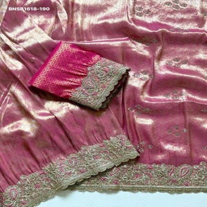 Sari en soie douce de qualité supérieure avec motif jacquard et bordure en broderie de paon Zarkan-Multi Cording - Fournisseur indien - Product Image 1