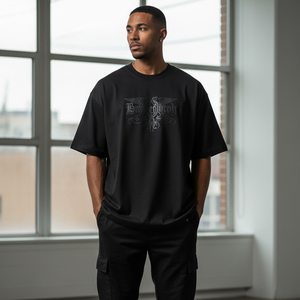 T-shirt long oversize en polyester tricoté épais, style streetwear, avec broderie personnalisée, délavage vintage, épaules tombantes, respirant - Product Image 5