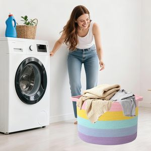 65L <b>Large</b> Woven Cotton Rope Nursery <b>Basket</b>, Laundry <b>Basket</b> Laundry Hamper with Handles,Blanket <b>Basket</b> Storage Bin for Toys - Product Image 6