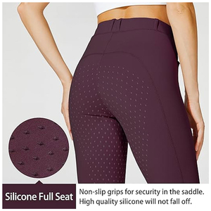 Pantalones de equitación de cintura alta para mujer, color liso, ajuste ceñido, asiento completo con agarre, con bolsillo con cremallera, morado - Product Image 5