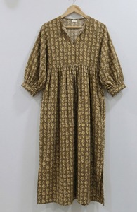 Robe midi en coton imprimée à la main pour femmes, style bohème, florale, décontractée, coupe ample, respirante, style indien fait main - Product Image 2