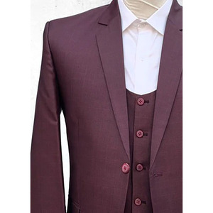 Traje de Negocios para Hombre, Estilo Británico, Color Borgoña, Cierre de un Botón, Solapa con Muescas, Antiarrugas, Poliéster - Product Image 2