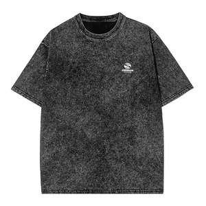 Camiseta Oversize Vintage Negra para Hombre con Lavado Ácido, Algodón Pesado, Estilo Urbano, Ajuste Holgado Casual, Transpirable para Verano - Product Image 1