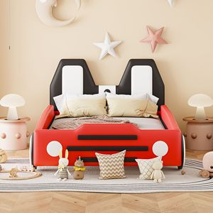 Cama Plataforma con Ruedas en Forma de Auto de Carreras, Tamaño Individual, Color Rojo, para Niños - Product Image 2