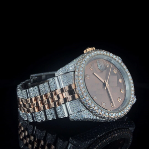 High Quality Brown Dial Stainless Steel Chronograph Watch Pass Diamond <b>Tester</b> VVS Moissanite Iced Out Rose <b>Gold</b> Tone Watch - Product Image 5