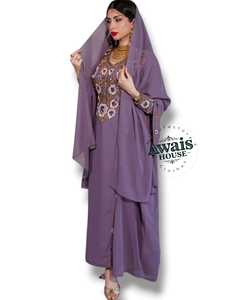 Robe de mariée élégante Awais House pour femme, violette unie, légère, grande taille, en polyester, col haut, manches longues, longueur au sol - Product Image 3