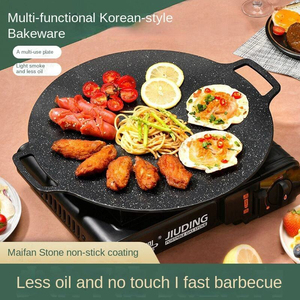 Non Stick Cast Iron <b>BBQ</b> Grill Pan Round Griddle Plate Multifunctional Baking <b>Tray</b> for Outdoor Camping and Home Barbecue - Product Image 2