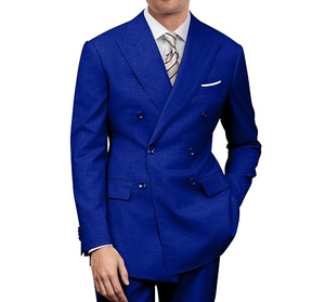 Traje de Negocios para Hombre, Azul Rey, Cuello Mao, Corte Regular, Transpirable, Poliéster/Algodón, Antiarrugas, Estilo Británico - Product Image 1