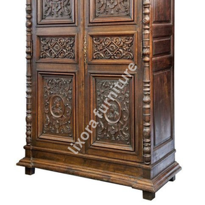 Luxury Handcrafted Solid Wood 2 Door <b>Wardrobe</b> Ornate Renaissance Portrait Carving Dark Oak Armoire - Product Image 4
