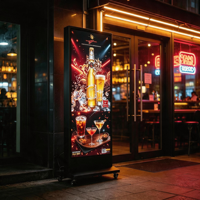 Boîte à lumière mobile verticale en aluminium sur roulettes pour affiches souples, rétroéclairée par LED, résistante aux intempéries, pour magasins, bars et centres commerciaux