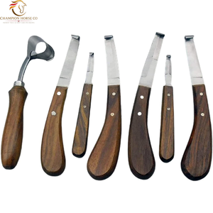 Ensemble de couteaux de fermeur en acier inoxydable à double tranchant, manche en bois, droit et gauche, avec aiguiseur, outil de coupe de sabots pour chevaux et chèvres - Product Image 3
