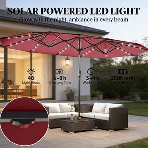 ร่มสนามพลังงานแสงอาทิตย์ สีแดงไวน์ สำหรับกลางแจ้งและระเบียง เหมาะสำหรับปิกนิกและบาร์บีคิว - Product Image 2