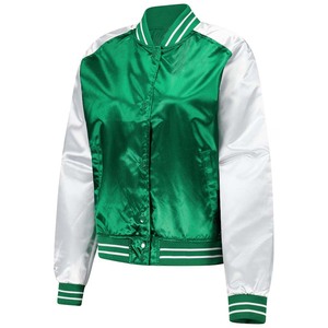 Best Designer Custom Thin Satin Varsity <b>Jacket</b> Green and <b>Silver</b> High School Letterman Embroidered Baseball Varsity Wholesale - Product Image 2
