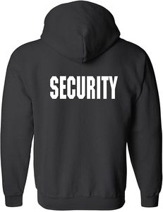 Men's Security Guard Silkscreen Front & Back <b>Black</b> Full Zip Hoodie, <b>Fleece</b> Hoodie. - Product Image 4