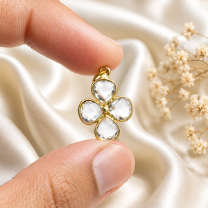 Faceted Crystal <b>Quartz</b> Flower Pendant | 6mm Clear Gemstone Charm | 18K Gold-Plated Brass - Product Image 1