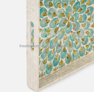 Bandeja Cuadrada de Nácar Azul y Verde - Bandeja Decorativa Moderna y Duradera Hecha a Mano para Bodas y Decoración del Hogar - Product Image 5