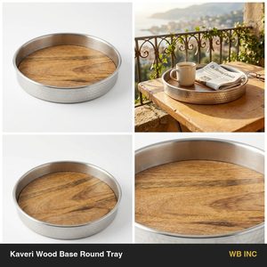 Plateau de service artisanal en acier inoxydable brossé SS304 33 cm, deux matériaux, bois Kaveri et marbre, décoration d'intérieur, accessoire de table pour hôtel et mariage - Product Image 6