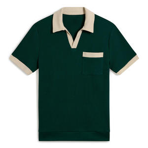 Vente en gros de vêtements en tricot pour hommes, logo personnalisé, doux, 100% coton, poche côtelée, col en V, manches courtes, haute qualité, été - Product Image 5
