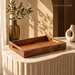 Bandeja de Servir de Madera de Acacia Premium |   Regalo de Boda Multifuncional Hecho a Mano con Laterales Elevados y Asas Recortadas para Café/Té - Product Image 2