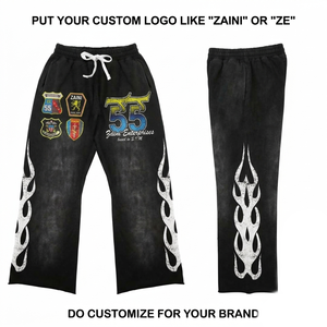 Premium 320 GSM Cotton Fleece Flare Pants Washed Black Flare Fit Side Flame Panels Custom Logo Print - Product Image 1