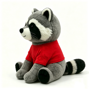 Lindo Peluche de Mapache Gris con Camiseta Roja, Suave Peluche de Animal del Bosque Sentado, Peluche de Mapache de Dibujos Animados para Niños - Product Image 3