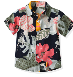 เสื้อเชิ้ตแขนสั้นพิมพ์ลายเขตร้อนสำหรับเด็กผู้ชาย เสื้อลำลองคอปกพับได้ โพลีเอสเตอร์ เสื้อฤดูร้อน - Product Image 4