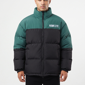 Men's Winter <b>Padded</b> Jacket Color Block Quilted Puffer <b>Coat</b> Stand Collar Windproof Polyester Regular Fit Outdoor Casual Warm Wear - Product Image 5