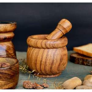 Mortero y Maja de Madera de Mango Ecológicos Hechos a Mano, Molinillo de Especias de Cocina, Herramientas para Hierbas y Especias - Product Image 5