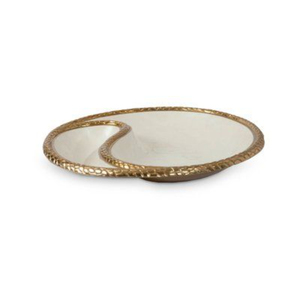 Bol de service alimentaire très demandé, avec bords plaqués or et intérieur blanc laqué, de qualité supérieure, en métal, très vendu. - Product Image 1