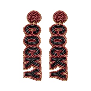 Handmade Collegiate <b>Red</b> and Black Seed Bead <b>Drop</b> <b>Earrings</b> Statement Jewelry for Game Day and Tailgating for University Fans - Product Image 6