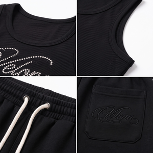 Conjunto de Camiseta sin Mangas y Pantalones Cortos Tipo Bermuda para Mujer, Color Negro, Tejido Acanalado, Ropa de Estar por Casa, Etiqueta Personalizada OEM - Product Image 4