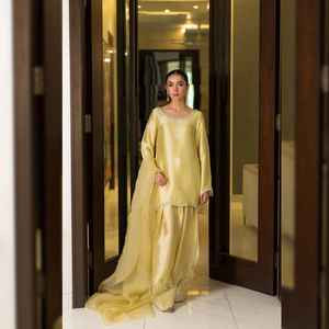 Robes décontractées pour femmes et filles, vêtements indiens pakistanais Farshi Shalwar Qameez avec haut Anarkali, bas et dupatta en tissu de soie - Product Image 6