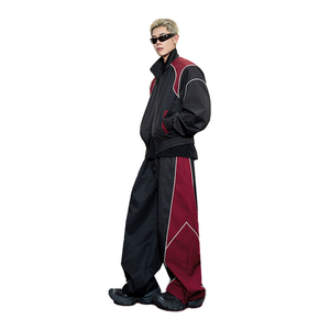 Ensemble survêtement coupe-vent oversize pour homme, veste zippée décontractée et pantalon évasé, 100% nylon, lignes réfléchissantes, nouveau design - Product Image 4
