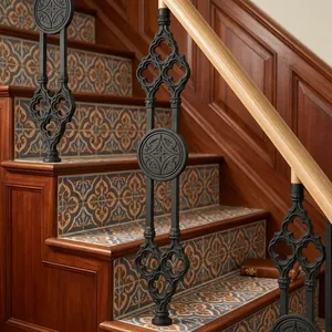 Panneau de rampe d'escalier en fer forgé orné, décorations en volutes, meneaux et balustres métalliques décoratifs pour rénovation d'escalier intérieur - Product Image 2