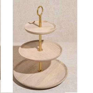 Top Display Cake Stand Tableware Decorative Handcrafted Enamel Finished Wooden Cake Stand With Metal Designer Stand - Product Image 5