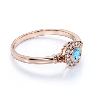925 Sterling Silver Natural Aquamarine Round Shape <b>Ring</b> Vintage Style Bezel Set Halo Wedding <b>Ring</b> Perfect Jewelry Gift For Her - Product Image 2