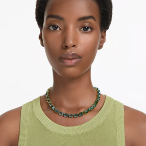 Collier de luxe pour femme avec pierre verte taille émeraude, plaqué or, bijoux de soirée - Product Image 3