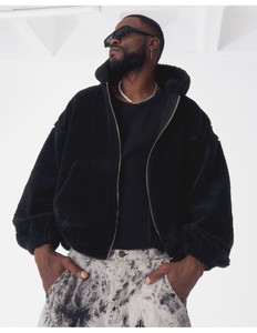 Men's Oversized Hooded Fleece <b>Zip</b>-<b>Up</b> <b>Jacket</b> Solid Black Winter Warm Sweatshirt Regular Fit Knitted Outerwear - Product Image 4