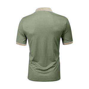 Mens Olive Green Polo Shirt with Beige Collar Soft Cotton Casual Stylish Summer Top Short Sleeve for Daily Wear Comfortable - Product Image 2