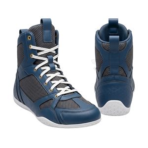 Zapatos de boxeo para hombre, color azul pizarra, de media caña, antideslizantes, con cordones, transpirables, para entrenamiento en el ring, de cuero. - Product Image 1