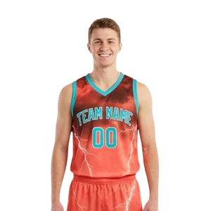 ชุดยูนิฟอร์มบาสเก็ตบอลชายลายกราฟิกสายฟ้าแบบซับลิเมชั่น ชุดกีฬาทีมแบบกำหนดเอง เป็นมิตรกับสิ่งแวดล้อม แห้งเร็ว ระบายอากาศได้ดี - Product Image 4