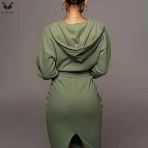 <b>High</b> Quality Custom Logo Women Hoodies Skirt Set 2 Piece Outfits, Women's Autumn Winter Solid Color Hooded And Skirt Set - Product Image 3